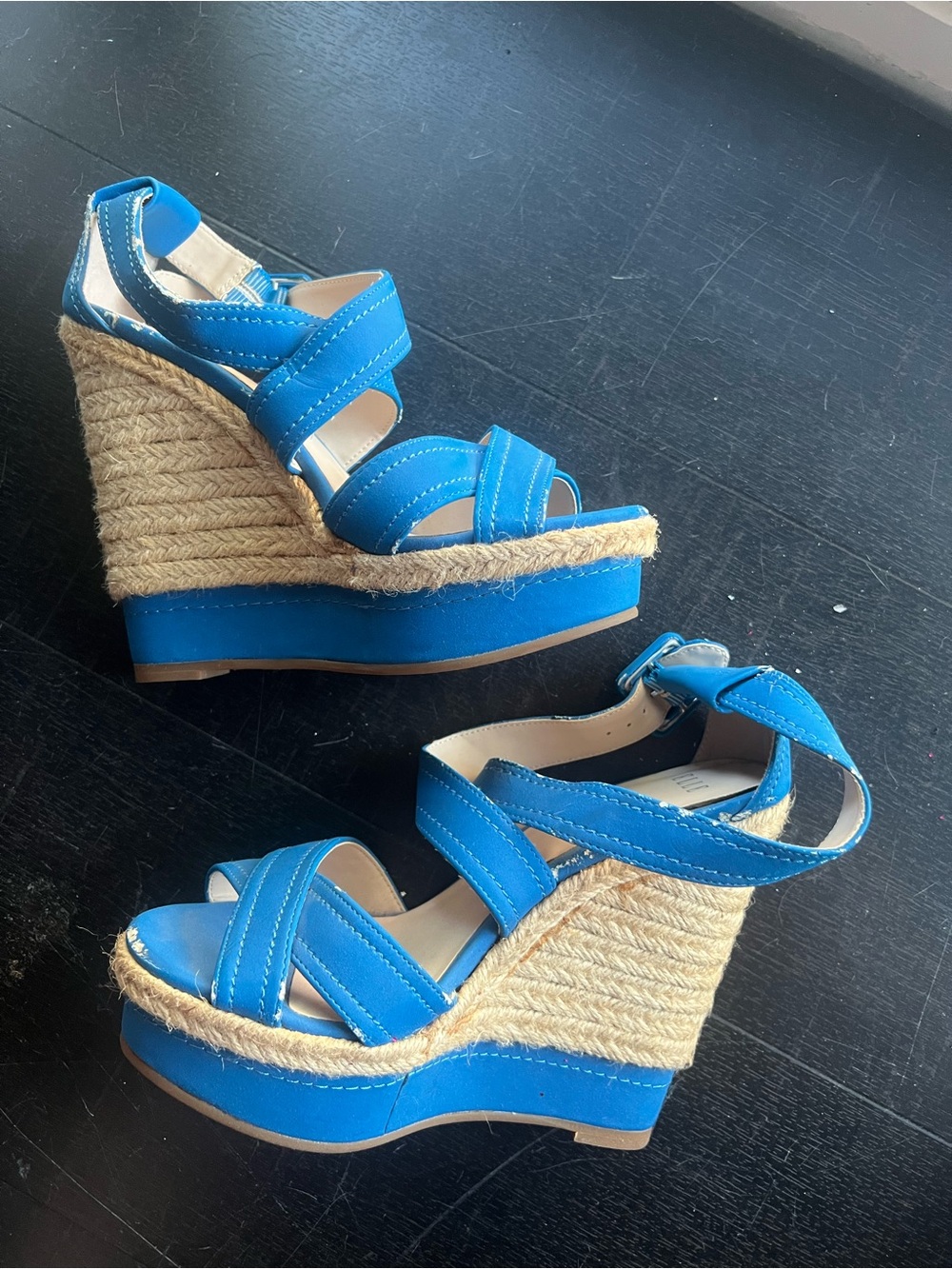 Blue Wedge Espadrille Sandals - Women's Platform Heels